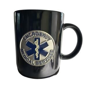 EMT Mug Star of Life Navy Blue Pewter 3D Medallion Paramedic Coffee Tea Gift